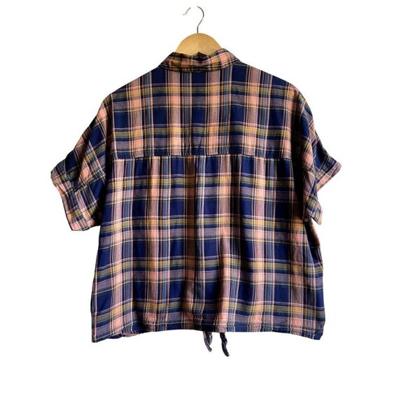 Madewell Button Down Short Sleeve Plaid Tie Hem Shirt Western Top Women Sz Mediu - Picture 3 of 9